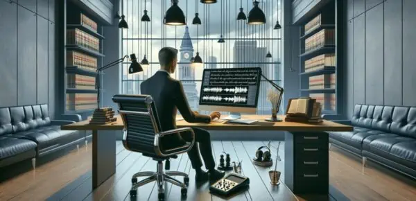 an image depicting the benefits of legal transcription in a modern office setting
