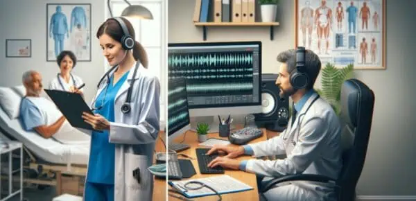 a picture showing the difference between a medical scribe and a medical transcriptionist