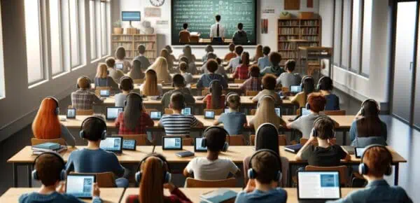 classroom with an e-learning setting