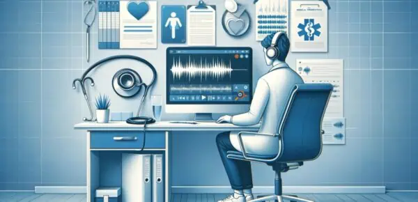 an image with a medical transcriber depicting the benefits of outsourcing medical transcription