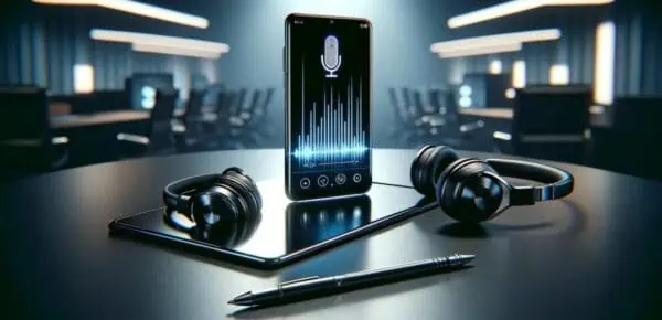 an image of a cell phone and headphones for an article about voicemail transcription