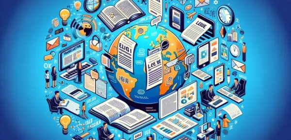 stylized depiction of document translation services