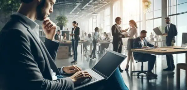 a feature image depicting professionals outsourcing their typing services