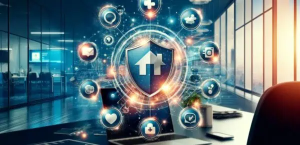 A dynamic and engaging feature image depicting the concept of insurance companies leveraging social media