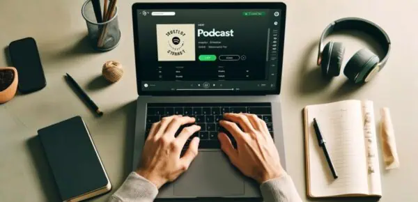 an image depicting how to get a transcript of a podcast on spotify