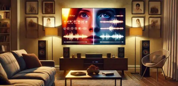 an image depicting the difference between captions and subtitles in a home setting