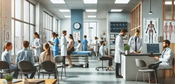 a picture of a medical office with doctors and patients - and how ethical considerations come in to play