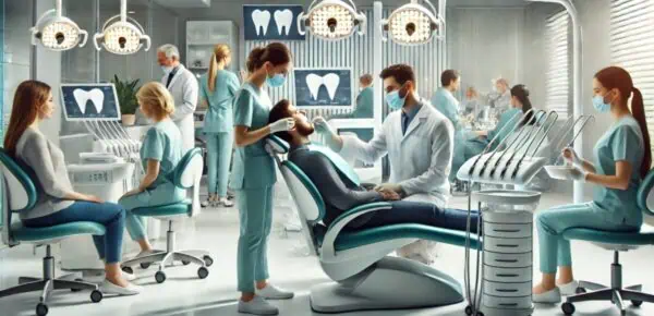 an image depicting a very busy dental office - and how it can become more efficient