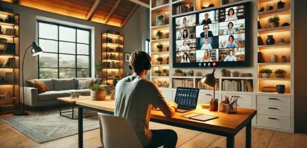 a person moderating a virtual meeting
