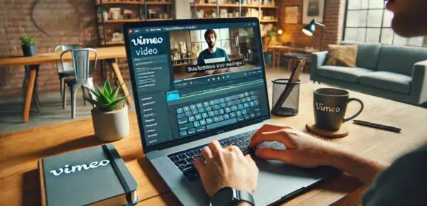 an image depicting a person transcribing a vimeo video
