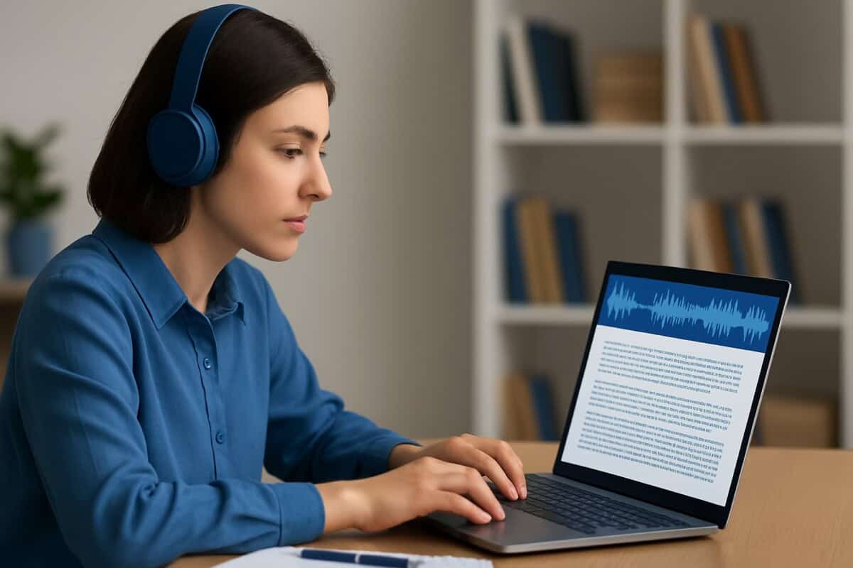 a depiction of a human transcriptionist performing qualitative data transcription