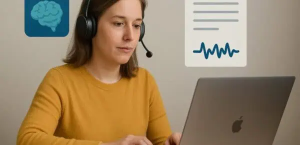 a woman performing intelligent transcription
