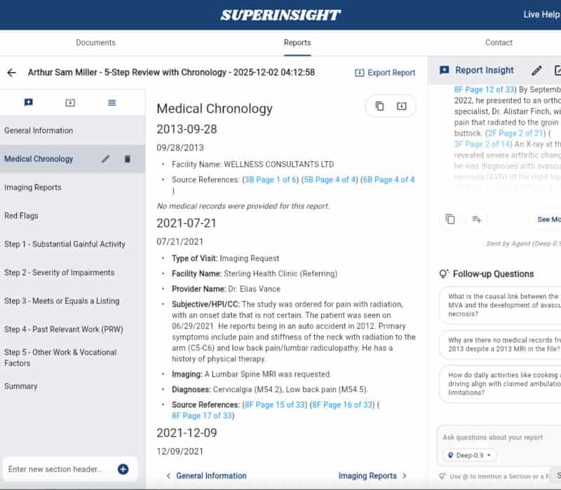 medical record review example report snapshot