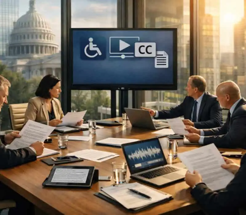 an image depicting government agency personnel discussing the new ADA requirement guidelines in an office setting