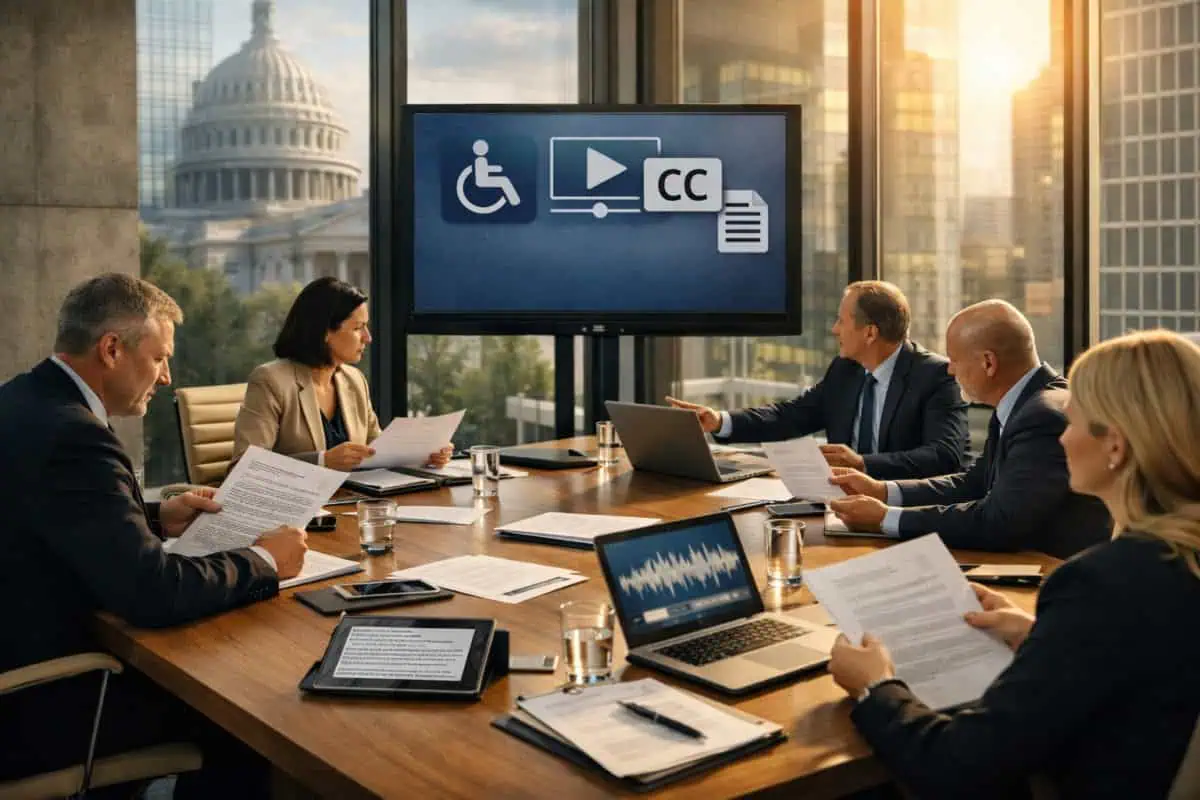 an image depicting government agency personnel discussing the new ADA requirement guidelines in an office setting