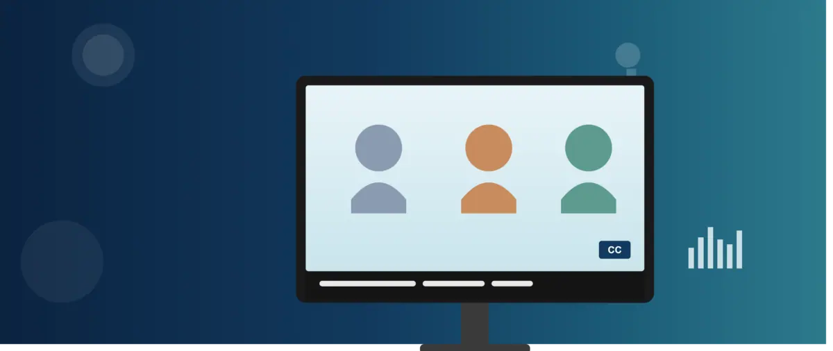 Illustration of a video call screen displaying closed captions, symbolizing ADA Title II accessibility compliance for government meetings