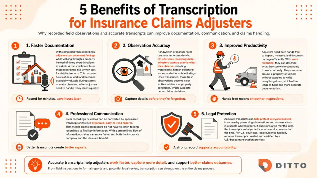 Benefits of Transcription for Insurance Claims Adjusters